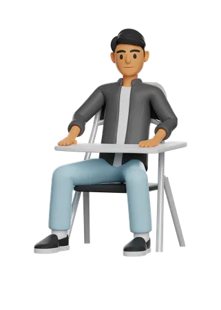 Boy Sitting Pose  3D Illustration