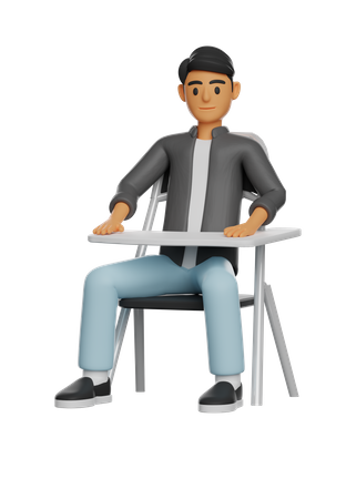Boy Sitting Pose 3D Illustration