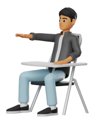 Boy Sitting Pose and pointing something  3D Illustration