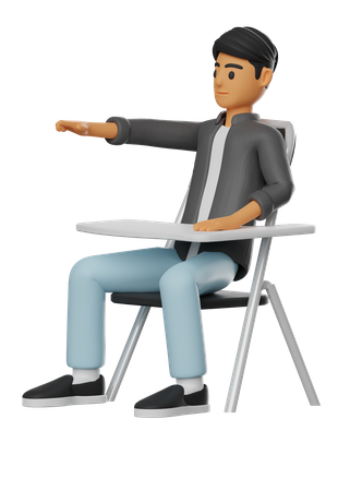 Boy Sitting Pose and pointing something  3D Illustration