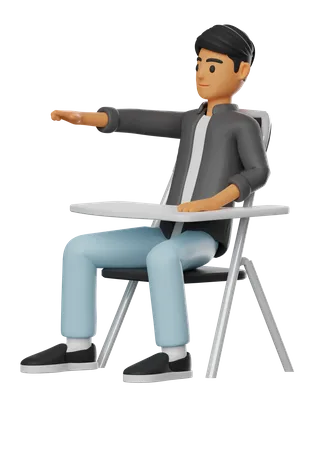 Boy Sitting Pose and pointing something 3D Illustration