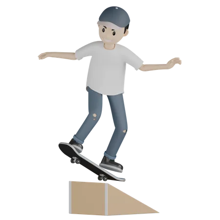 Boy skateboarding On Ramp  3D Illustration