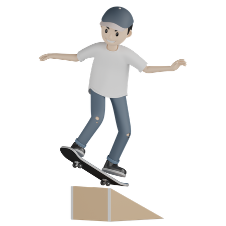 Boy skateboarding On Ramp  3D Illustration