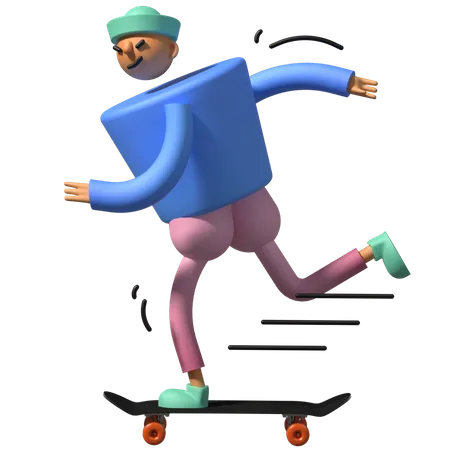 Boy Skating on skateboard  3D Illustration