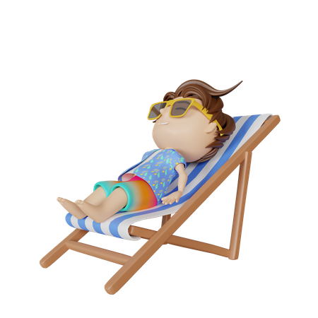 Boy sleeping on beach deck  3D Illustration