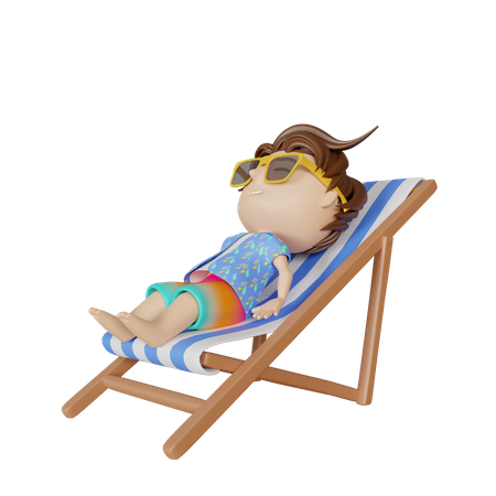 Boy sleeping on beach deck 3D Illustration