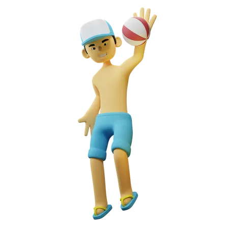 Boy Smash Ball on beach  3D Illustration