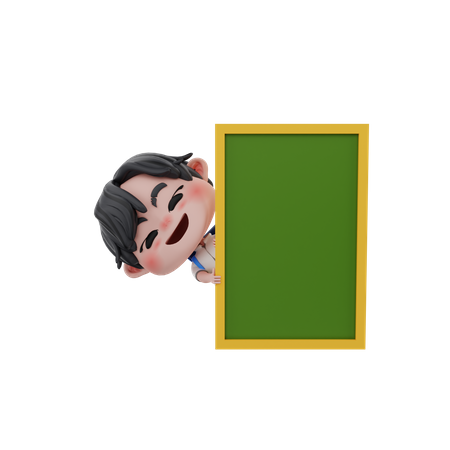 Boy sneaking from behind green board  3D Illustration