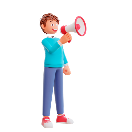 Boy speaking on megaphone  3D Illustration