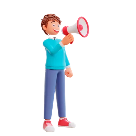 Boy speaking on megaphone  3D Illustration