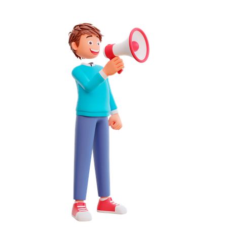 Boy speaking on megaphone 3D Illustration