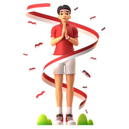 Boy Standing And Celebrating Indonesia Independence Day  3D Illustration