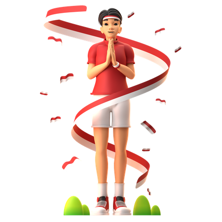 Boy Standing And Celebrating Indonesia Independence Day  3D Illustration