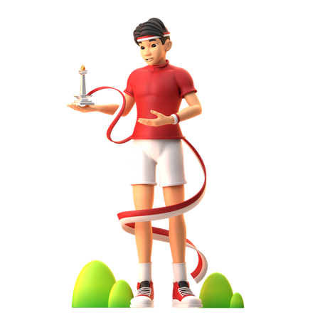 Boy Standing And Celebrating Indonesian Independence Day  3D Illustration