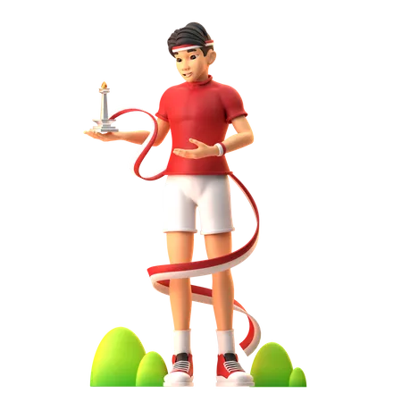 Boy Standing And Celebrating Indonesian Independence Day  3D Illustration