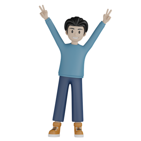 Boy standing and with victory pose 3D Illustration