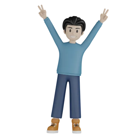 Boy standing and with victory pose  3D Illustration