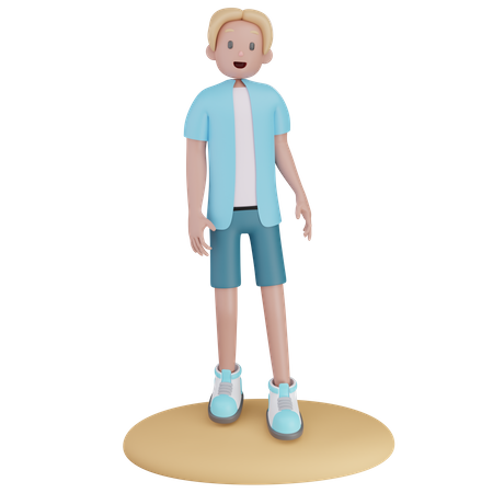 Boy standing at beach  3D Illustration