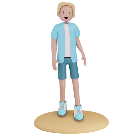 Boy standing at beach 3D Illustration