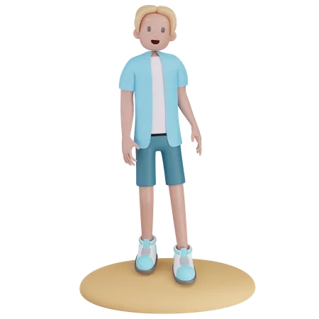 Boy standing at beach  3D Illustration