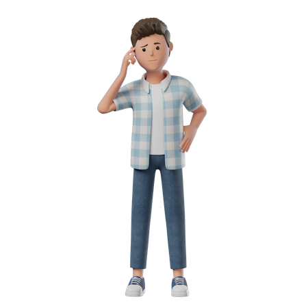 Boy Standing Confused (Scratch Head)  3D Illustration