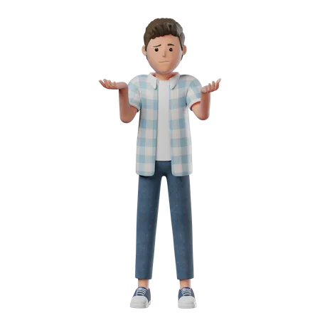 Boy Standing Confused (Shrug)  3D Illustration