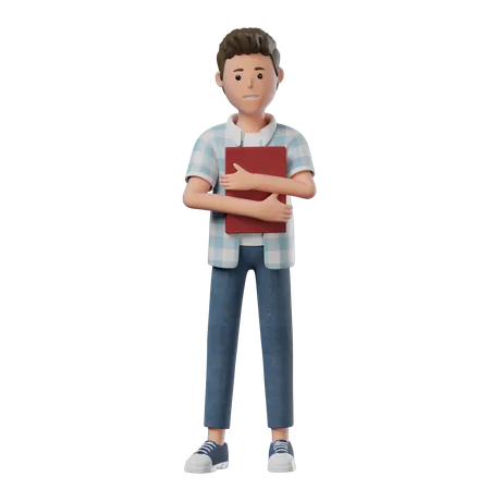 Boy Standing Happy Holding Book  3D Illustration