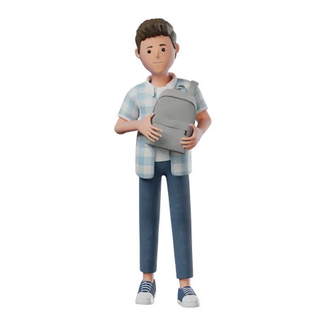 Boy Standing Happy using backpack  3D Illustration