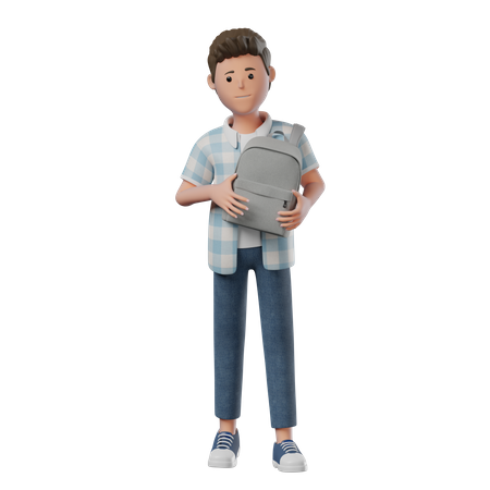 Boy Standing Happy using backpack  3D Illustration