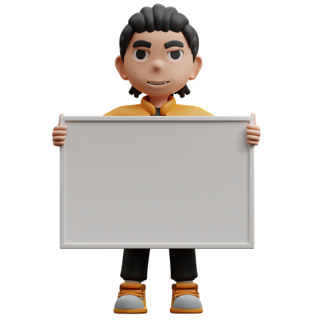 Boy Standing Holding Board  3D Illustration