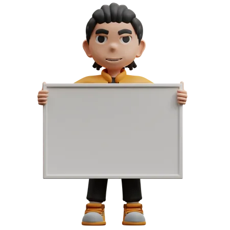 Boy Standing Holding Board  3D Illustration