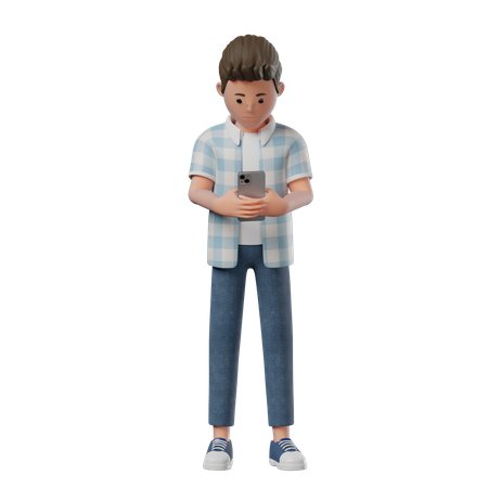 Boy Standing on Phone  3D Illustration