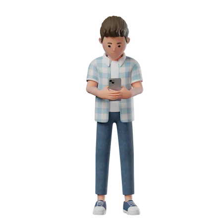 Boy Standing on Phone  3D Illustration