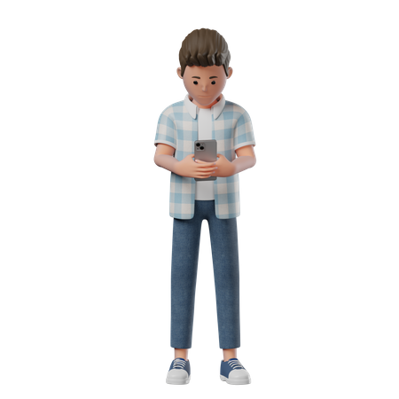 Boy Standing on Phone  3D Illustration