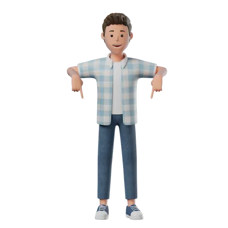 Boy Standing Pointing Down  3D Illustration