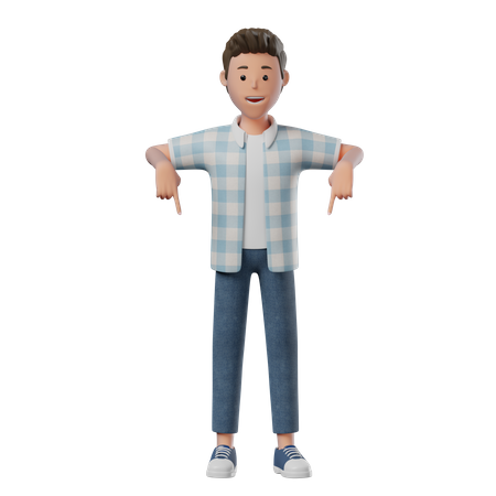 Boy Standing Pointing Down  3D Illustration