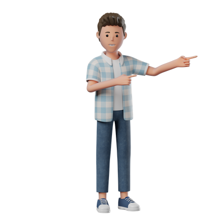 Boy Standing Pointing Side  3D Illustration