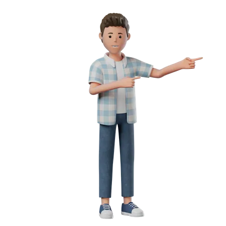 Boy Standing Pointing Side  3D Illustration