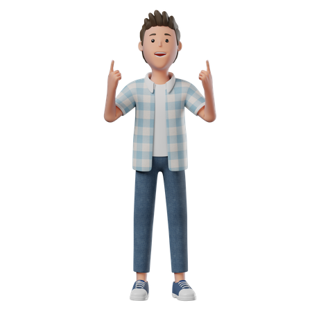 Boy Standing Pointing Up  3D Illustration