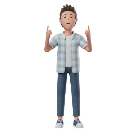 Boy Standing Pointing Up  3D Illustration