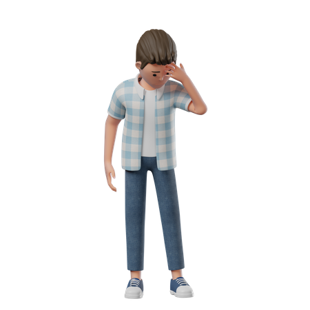 Boy Standing Sad  3D Illustration