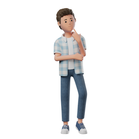 Boy Standing Thinking  3D Illustration