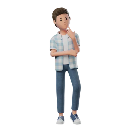 Boy Standing Thinking  3D Illustration