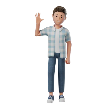 Boy Standing Waving  3D Illustration