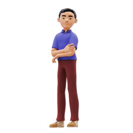 Boy standing with folded arms 3D Illustration