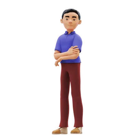 Boy standing with folded arms  3D Illustration