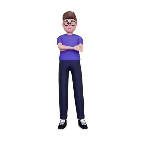 Boy standing with folded hands 3D Illustration