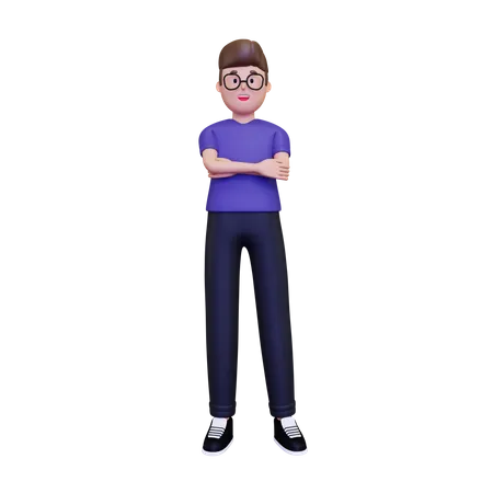 Boy standing with folded hands 3D Illustration