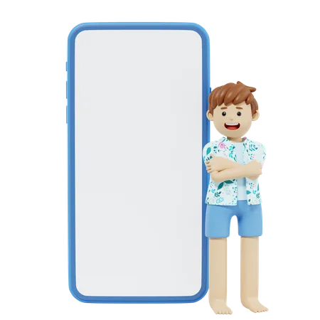 Boy Standing With Smartphone  3D Illustration