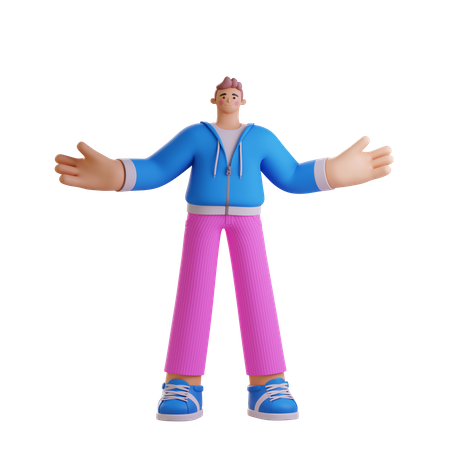 Boy standing with wide open hand  3D Icon